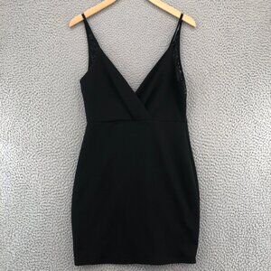 Lulus Dress Womens Medium Black Slip Mini Lace Surplice Sleeveless Cocktail Knit